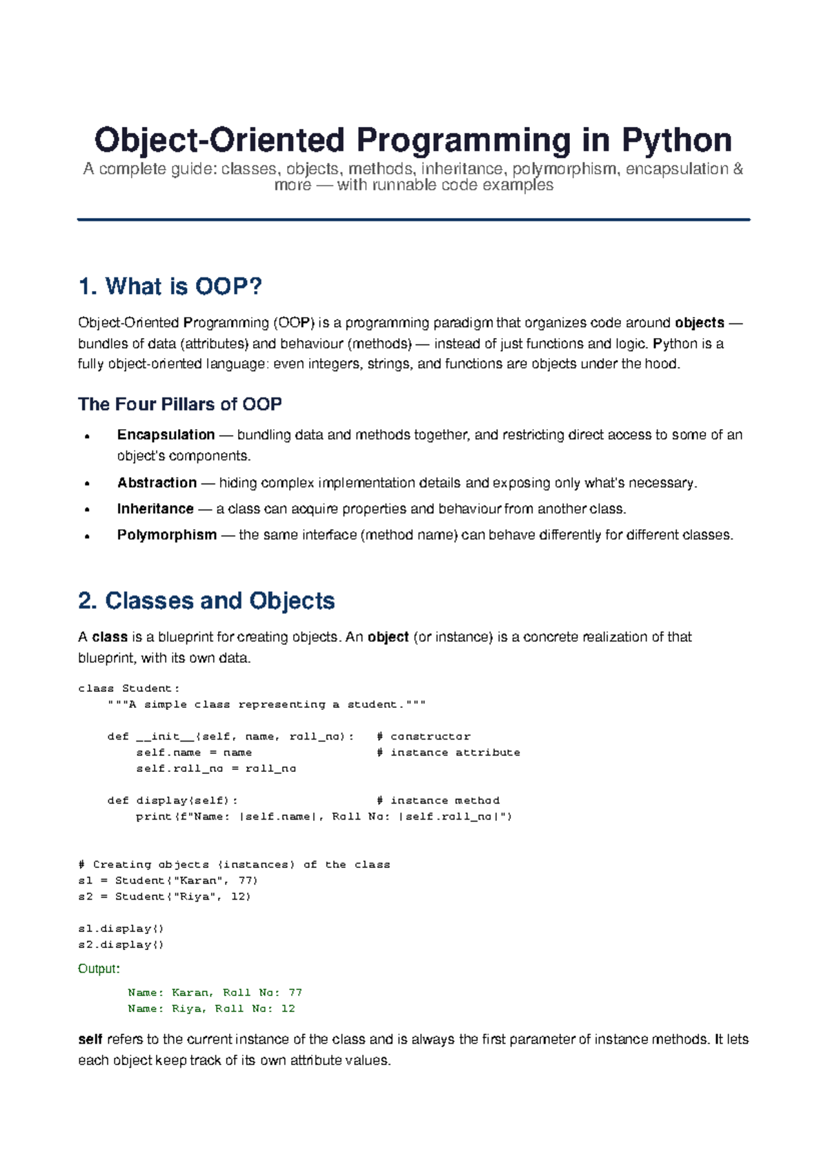 OOP in Python: A Comprehensive Guide to Classes & Inheritance - Studocu
