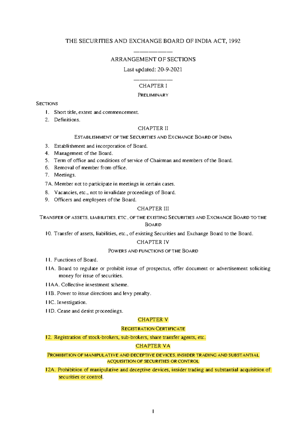 SEBI ACT, 1992: Comprehensive Overview of Sections and Provisions - Studocu