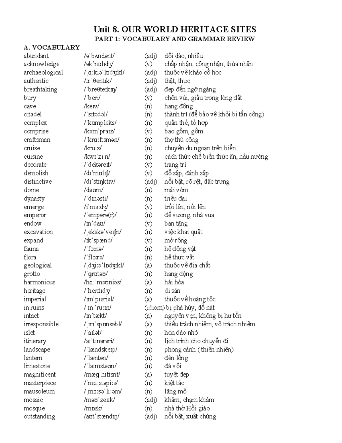 E11 - Unit 8 - Homework 1: Vocabulary & Grammar Review - Studocu