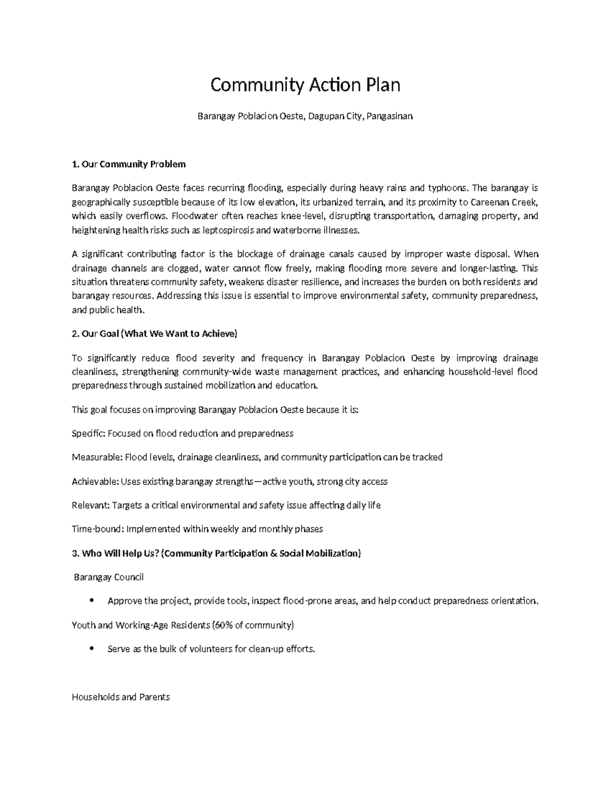 Community Action Plan: Flood Mitigation in Barangay Poblacion Oeste ...