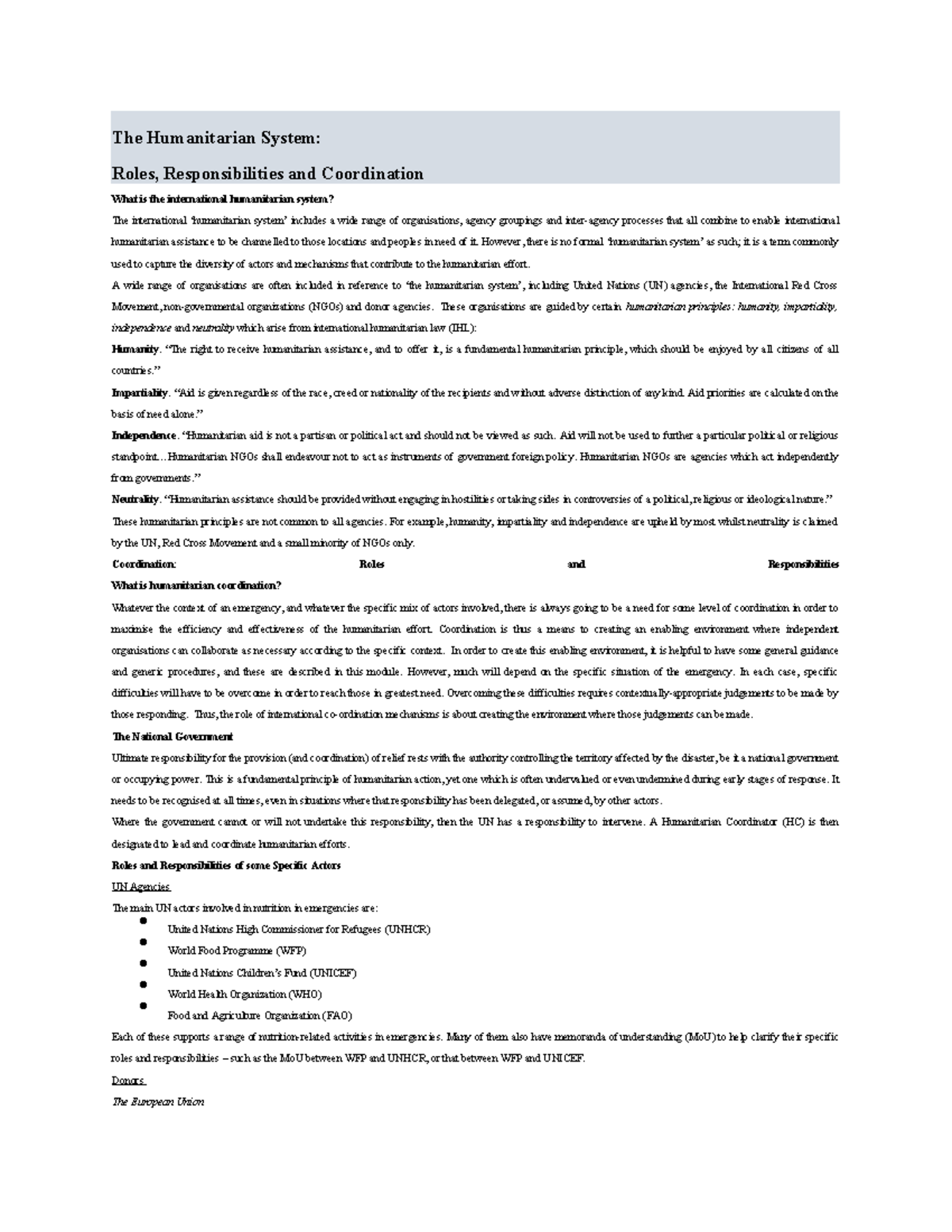 NIE CND Topic 4 - Nutrition in Emergencies Lecture Notes - Studocu