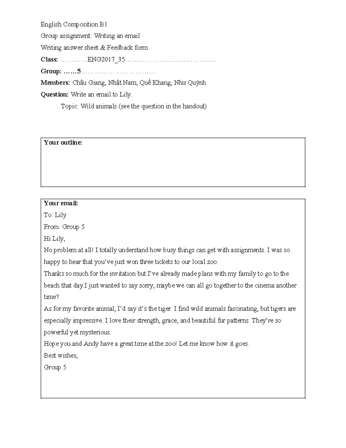 English Composition B1: Group 5 Email Writing Assignment - Studocu