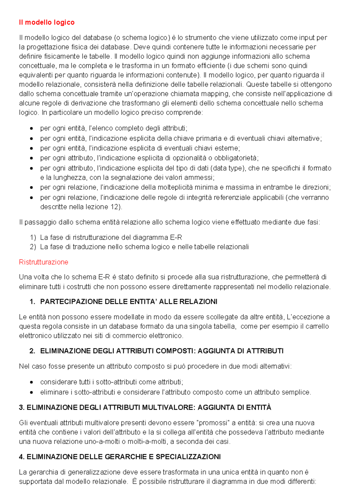 Riassunto Modello Logico del Database per Informatica - Lezione 12 ...