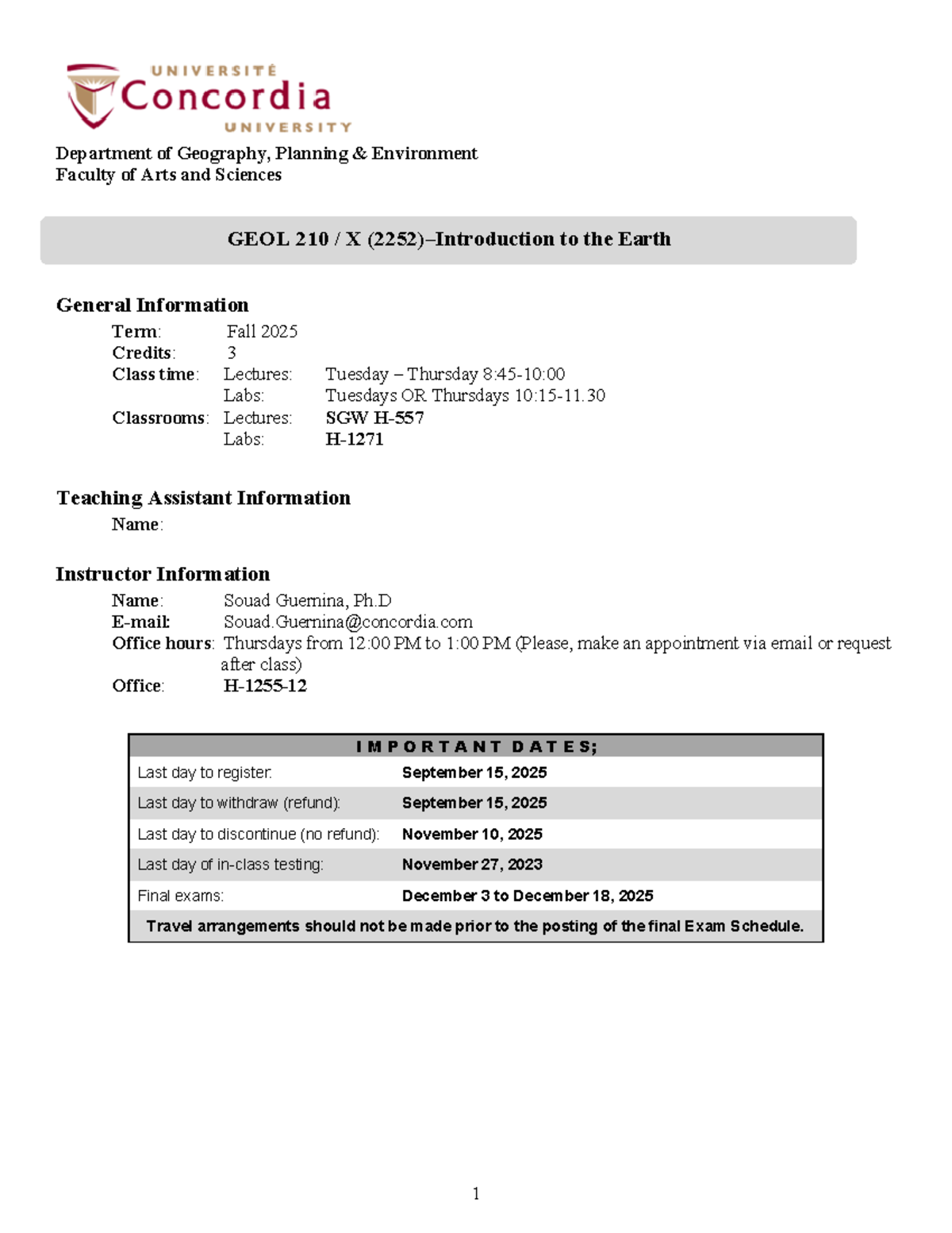 GEOL 210: Earth Processes and Physical Geology Syllabus - Fall 2025 ...