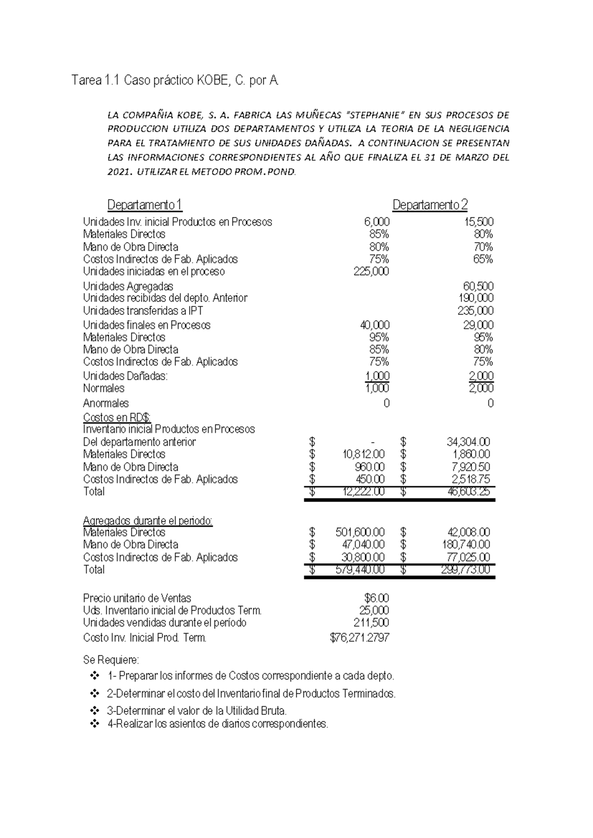 Caso de Estudio KOBE: Análisis de Costos y Producción - Studocu