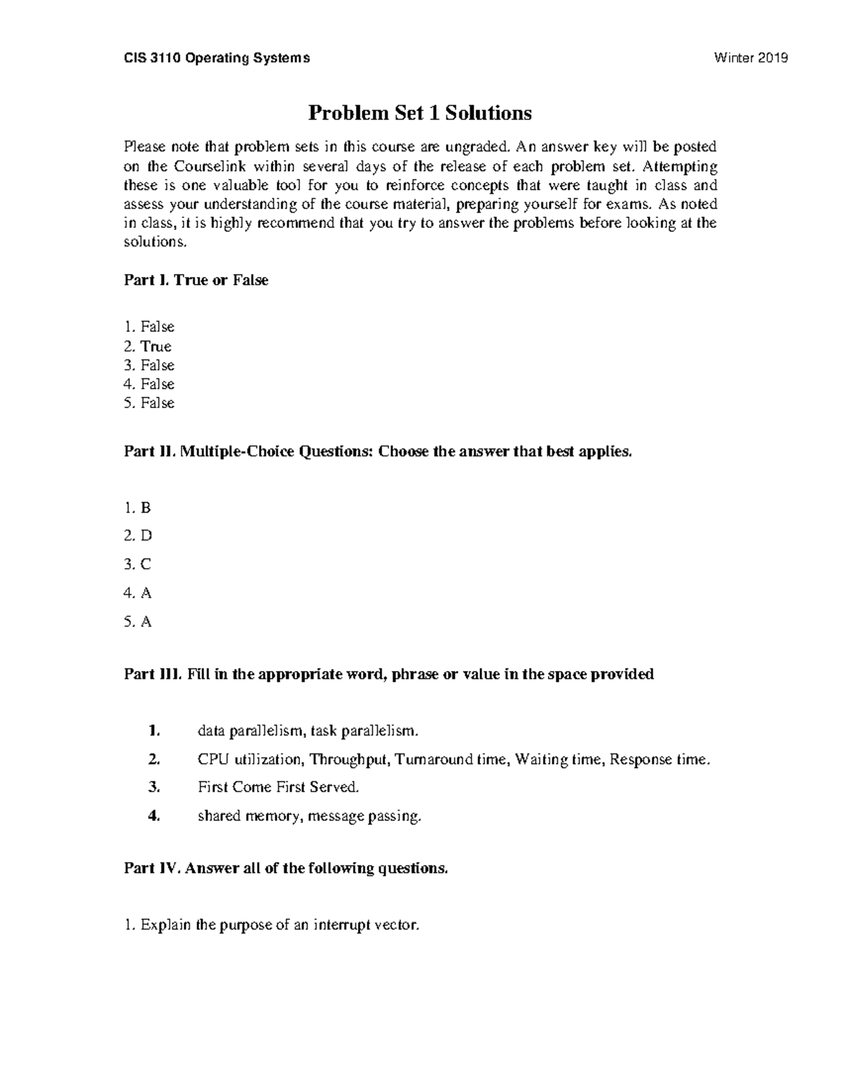 CIS 3110 Problem Set 1 Solution 2019 - Cis3110 - U of G - Studocu