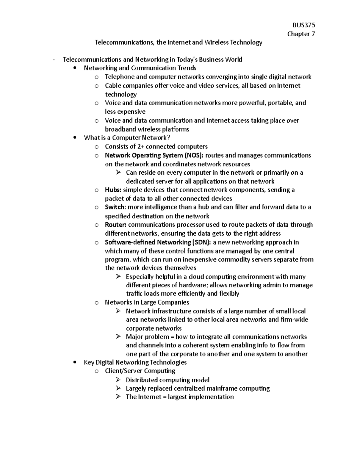 Chapter 7 - Summary: Telecommunications, Internet & Wireless Tech - Studocu