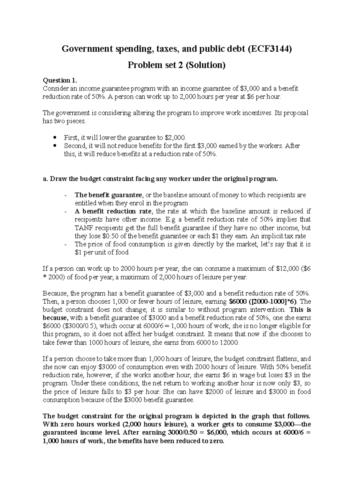 ECF3144 Problem Set 02 Solutions and Analysis on Government Programs ...