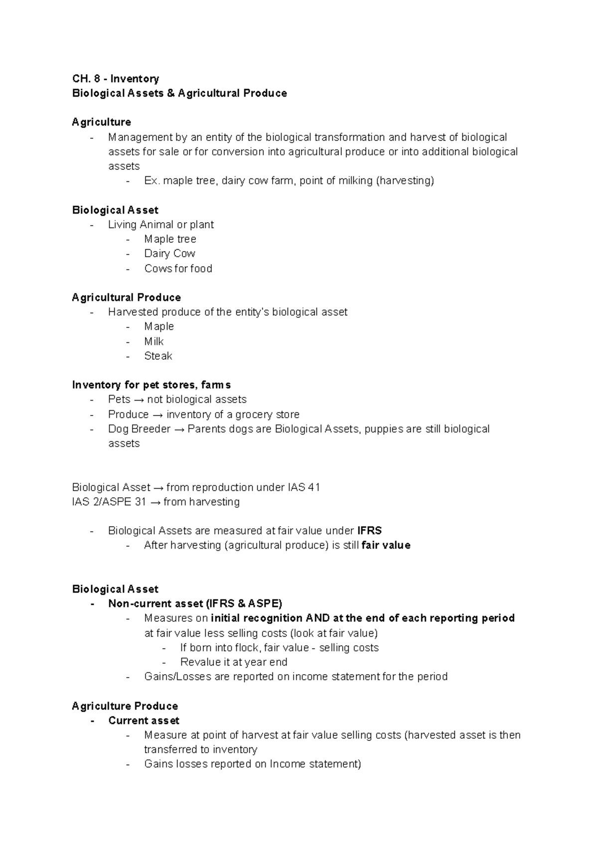 MOS3360 Notes - Ch. 8 Biological Assets & Inventory Management - Studocu