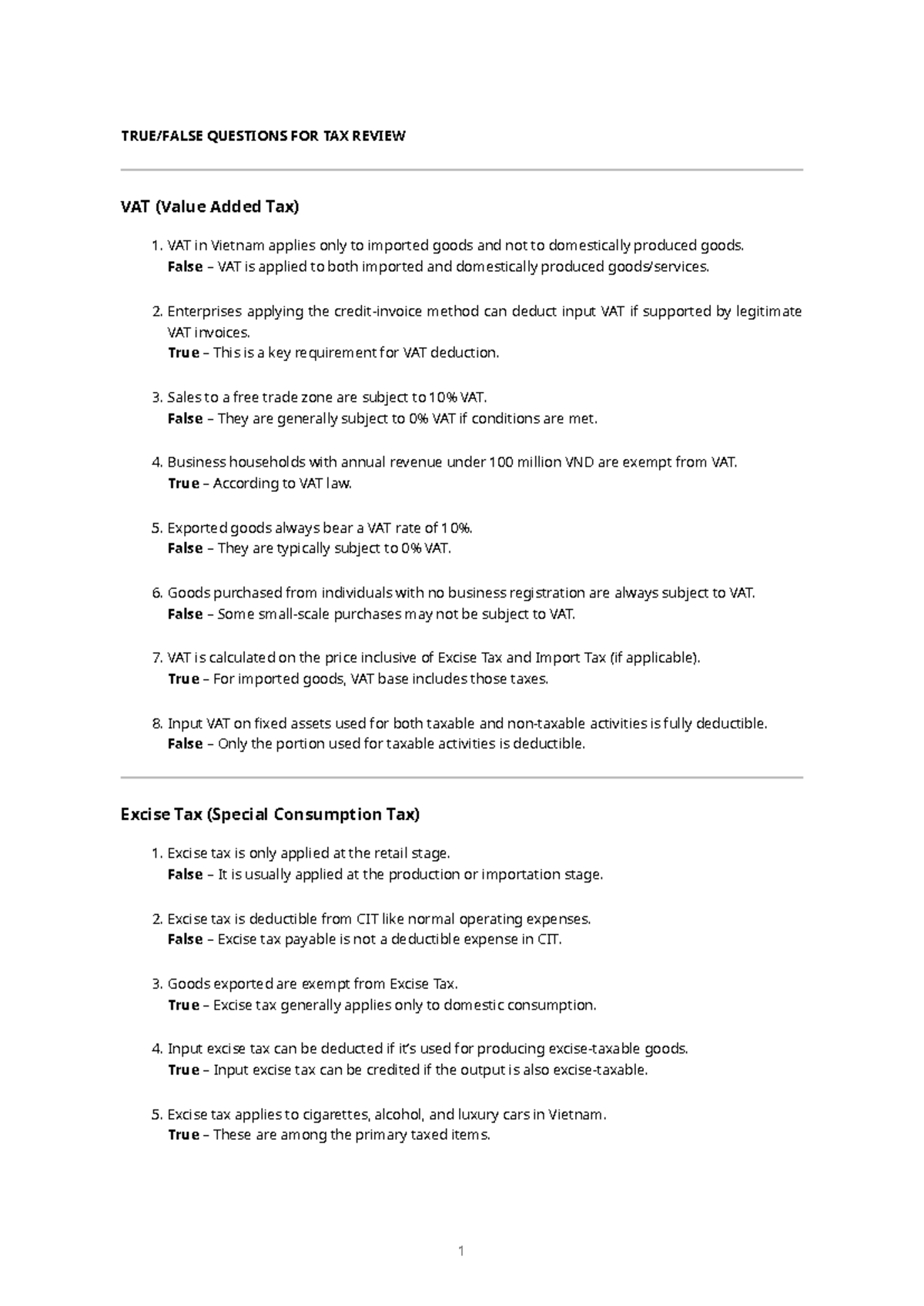 Tax Revision Questions for VAT and CIT Review - Studocu