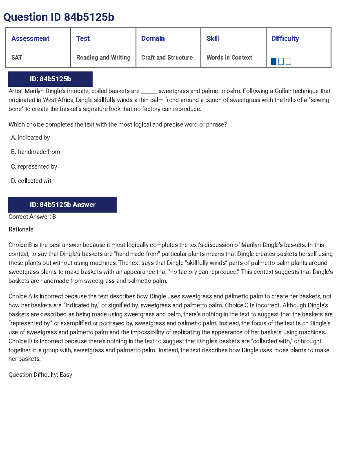 SAT Reading and Writing Practice Questions (Words in Context