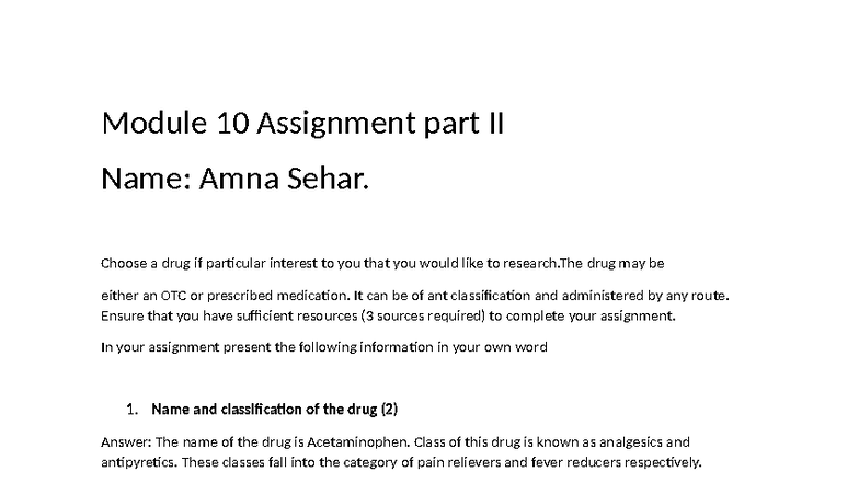 Module 10 Assignment II: Research on Acetaminophen - Studocu