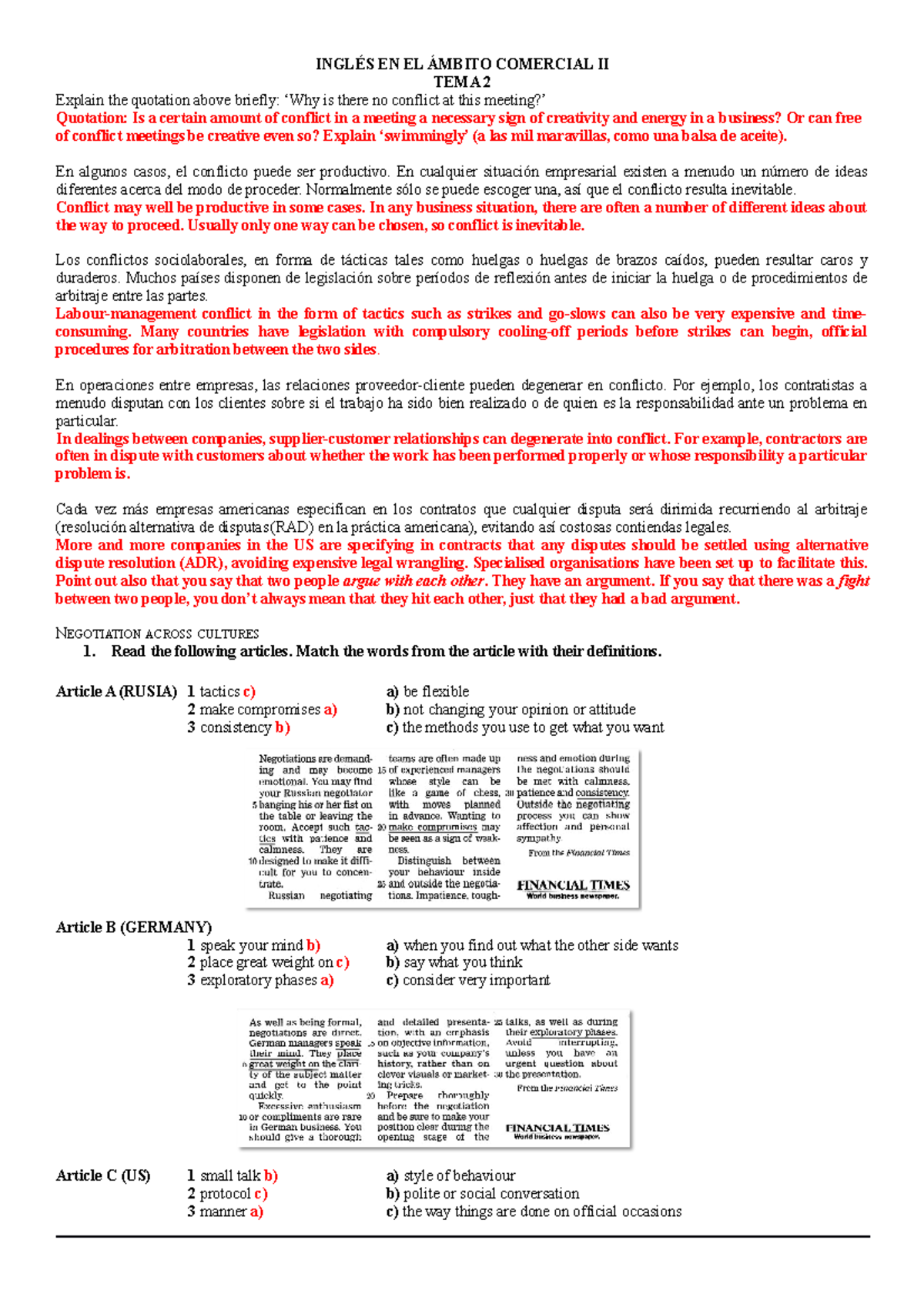 Unit 2 - Conflict Management and Negotiation in Business English II ...