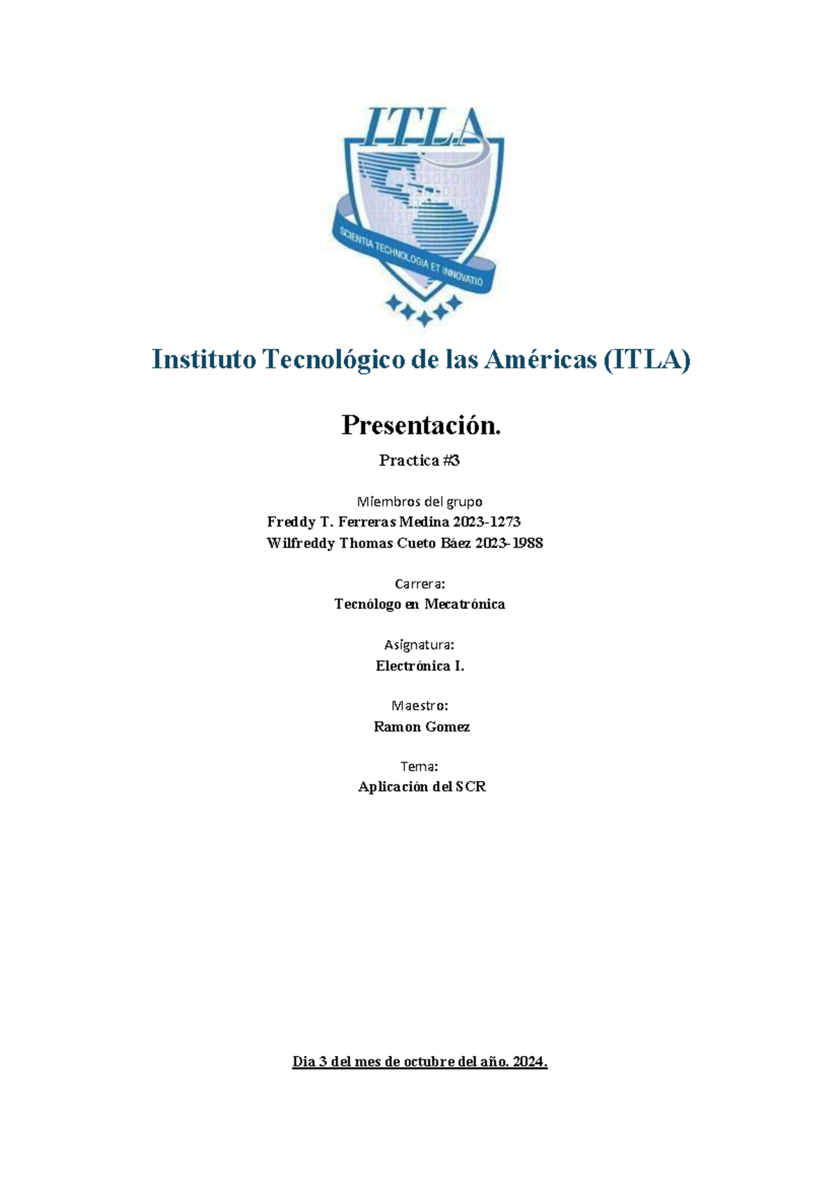 Aplicación del SCR en Circuitos de Control - TERCERA PRÁCTICA ITLA ...