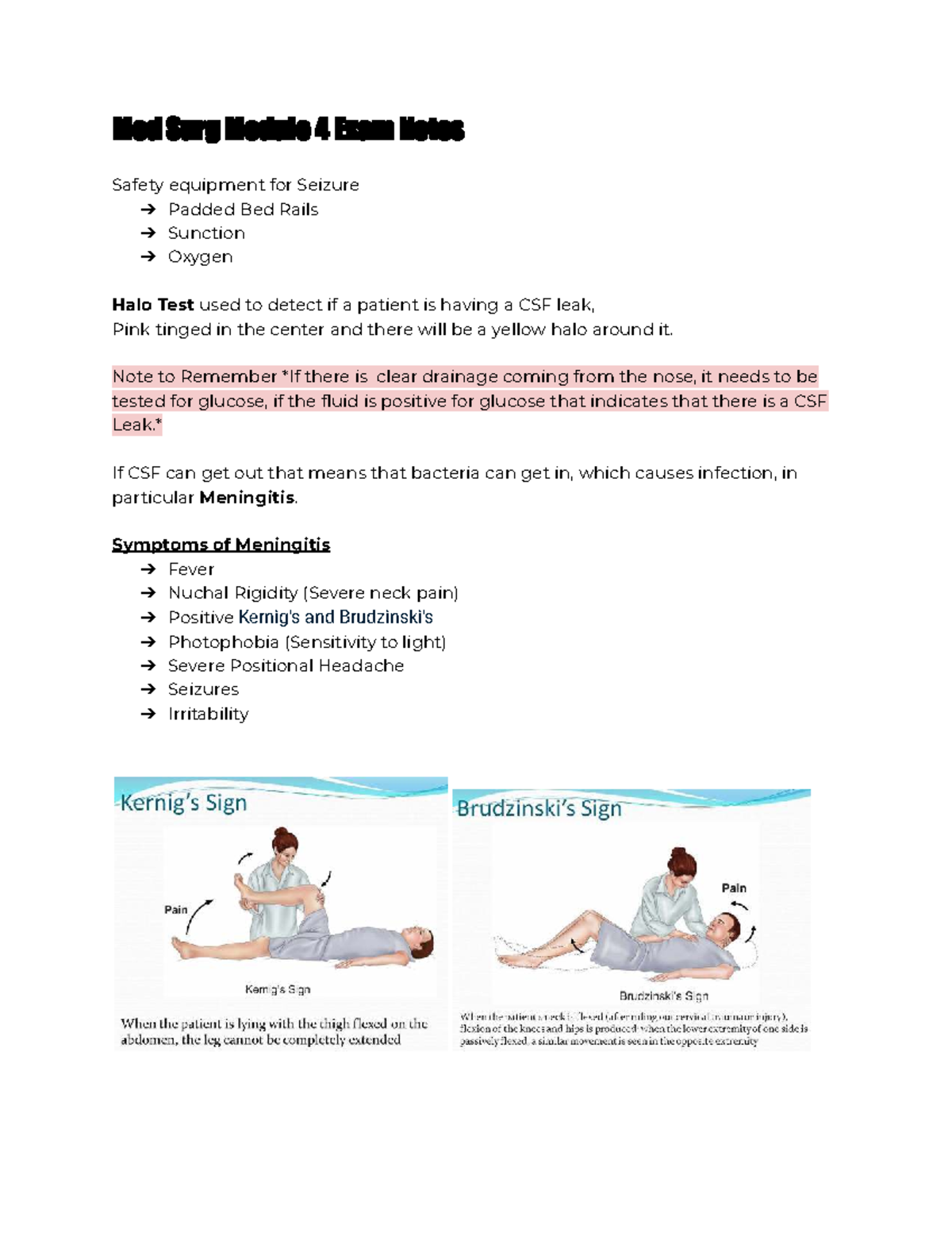 Med Surg NUR 202 Module 4 Exam Notes: Seizures, Strokes, and ICP ...