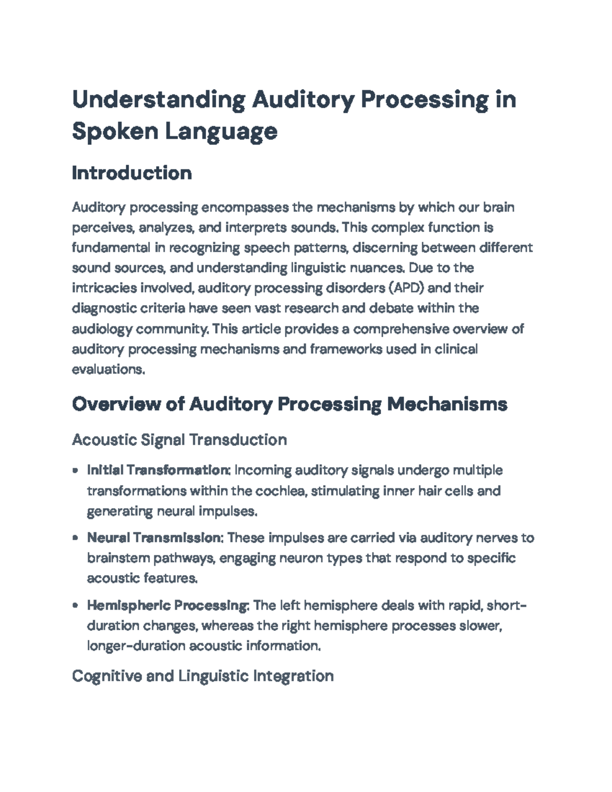 Understanding Auditory Processing Disorders: Mechanisms and Models ...