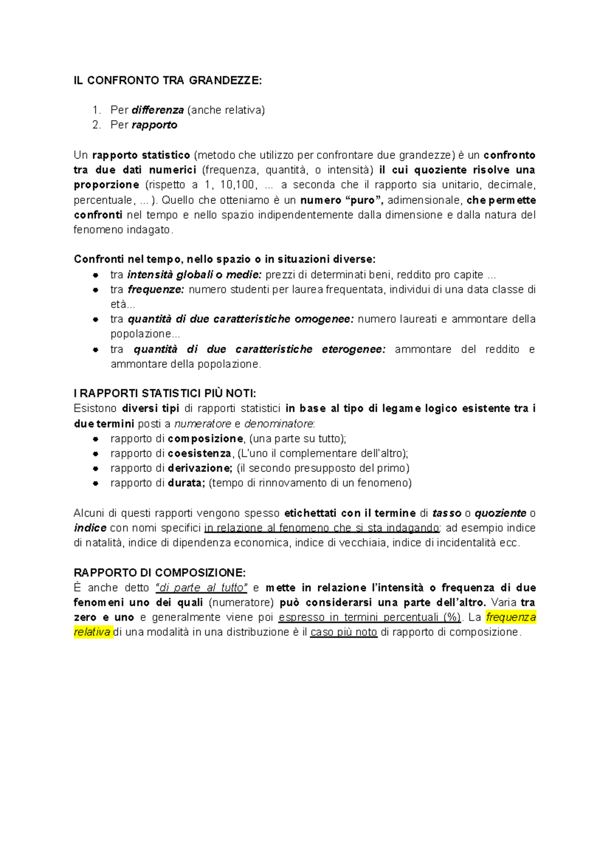 Lezione 5: Rapporti Statistici e Numeri Indici in Statistica - Studocu