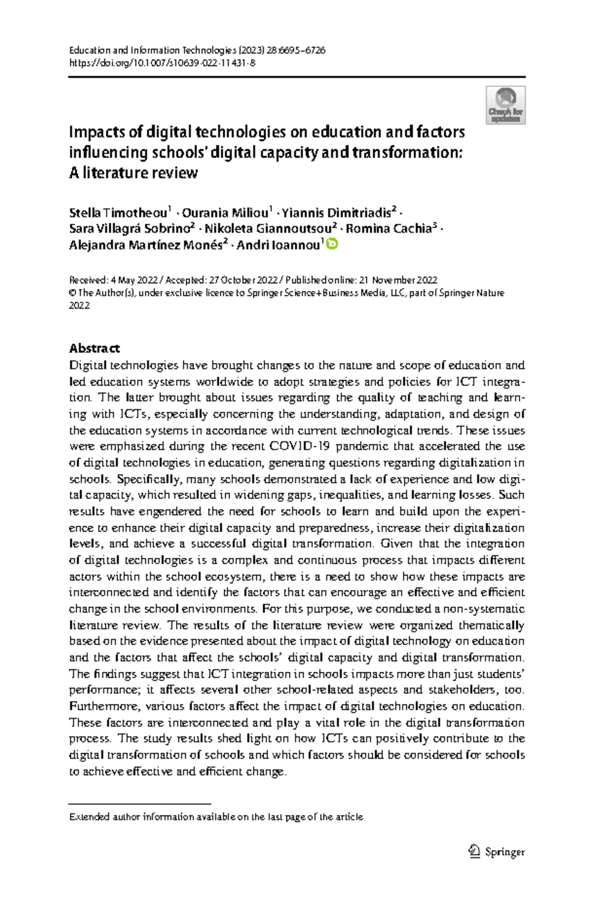 Impacts of Digital Technologies on Education: A Literature Review (2023 ...
