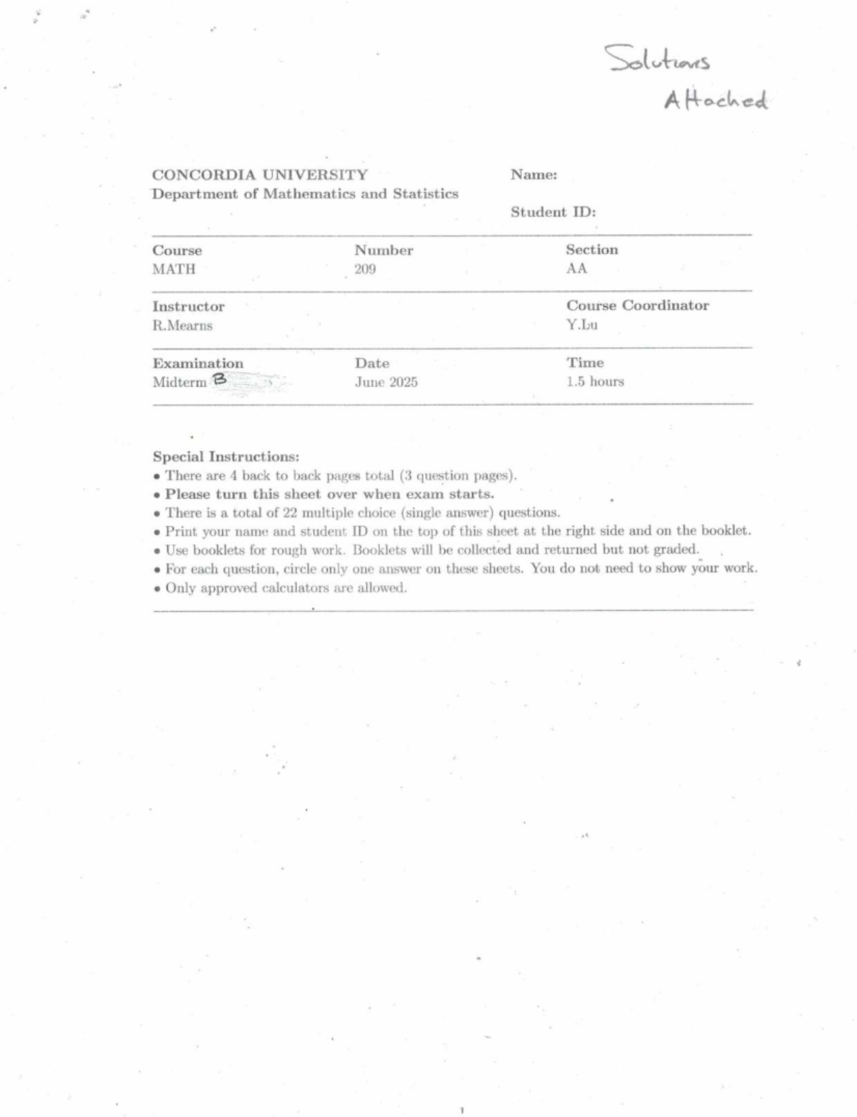 MATH 209 AA Midterm Exam Solutions - Summer B 2025 - Studocu