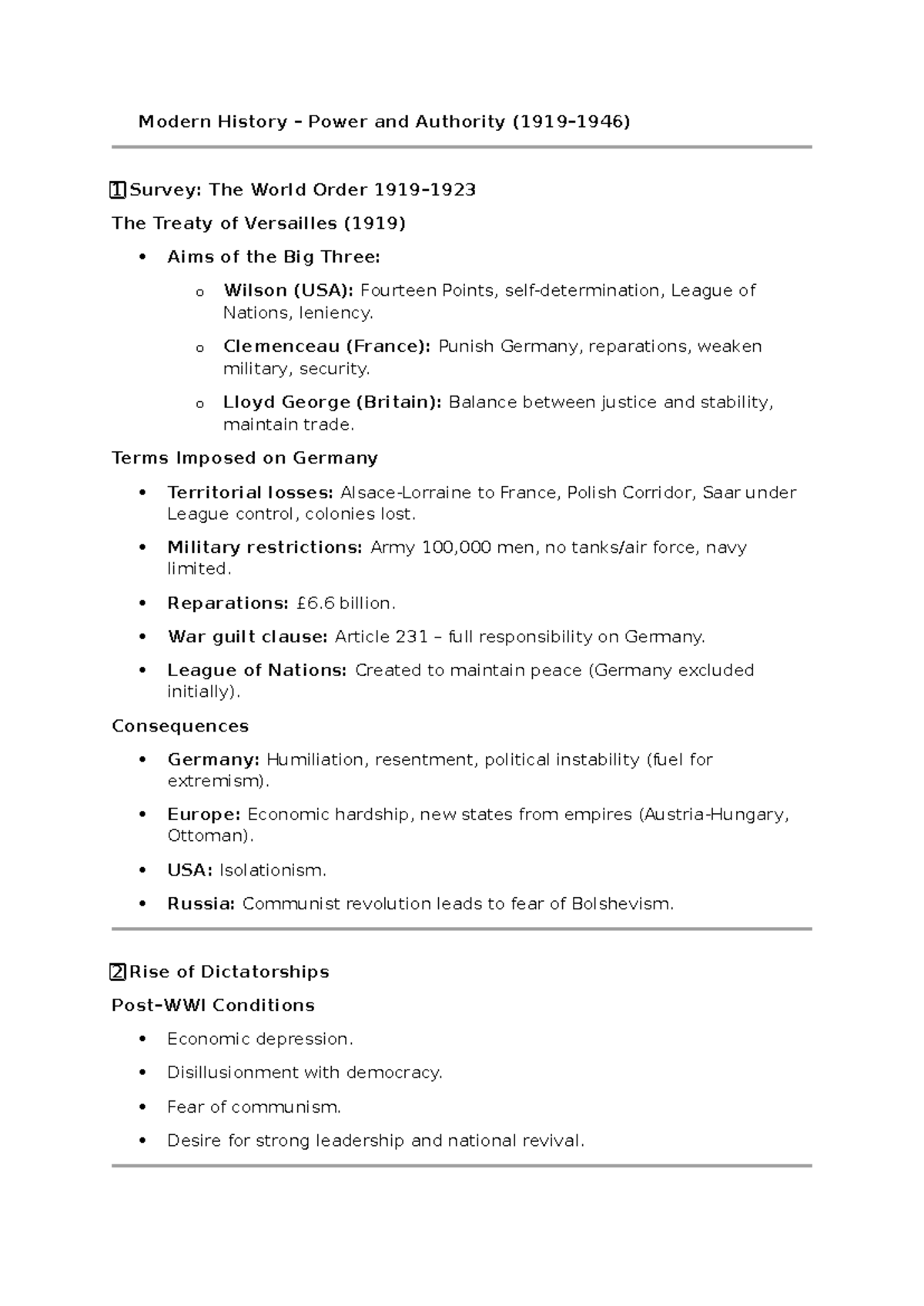 Modern History (HIST 101) Notes: Power and Authority in the 20th ...