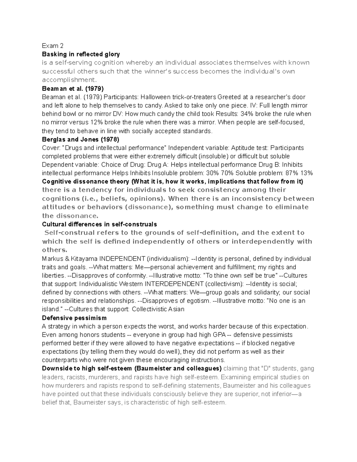 Social Psych Exam 2 - Exam 2 Study Guide - Warning: TT: more functions ...