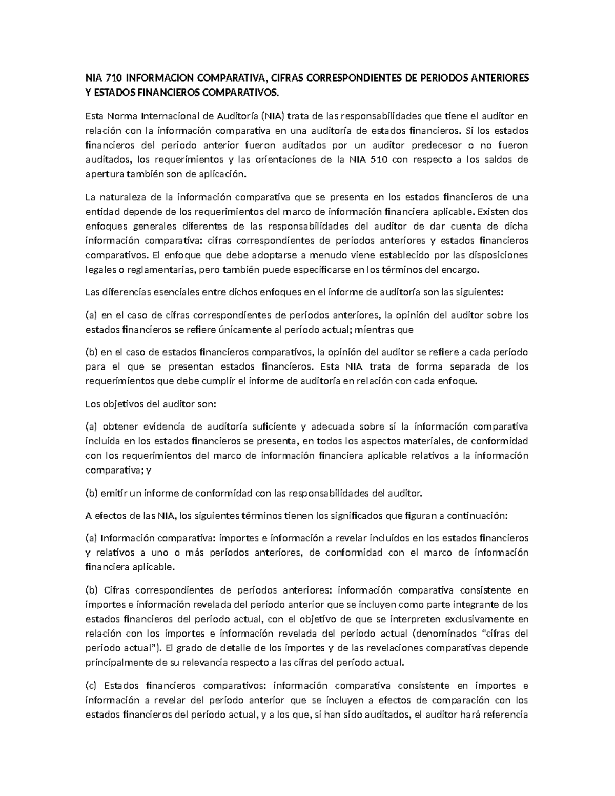 NIA 710 Interpretación y Caso Práctico sobre Información Comparativa ...