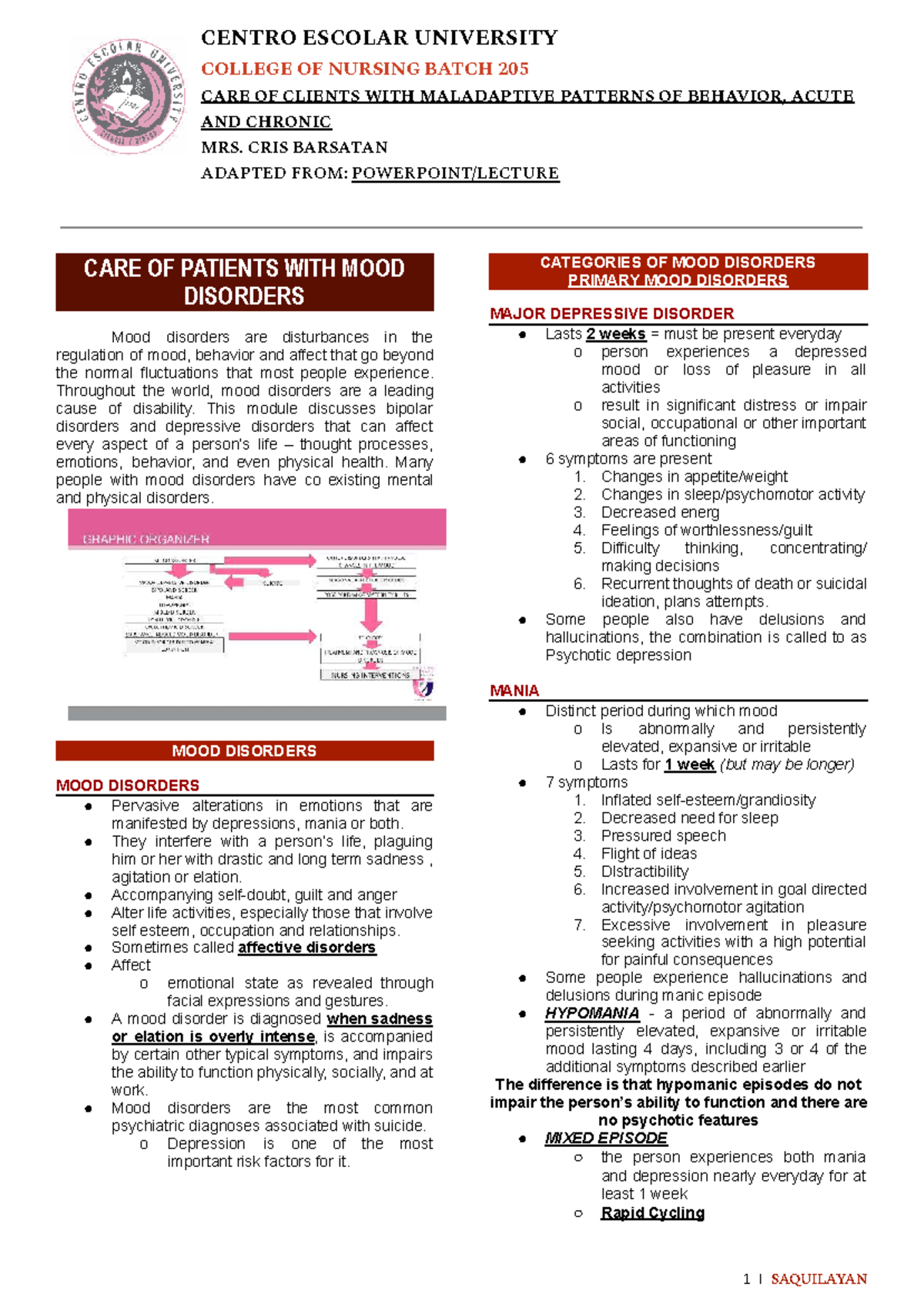 NURSING CARE FOR CLIENTS WITH MOOD DISORDERS AND PERSONALITY DISORDERS ...