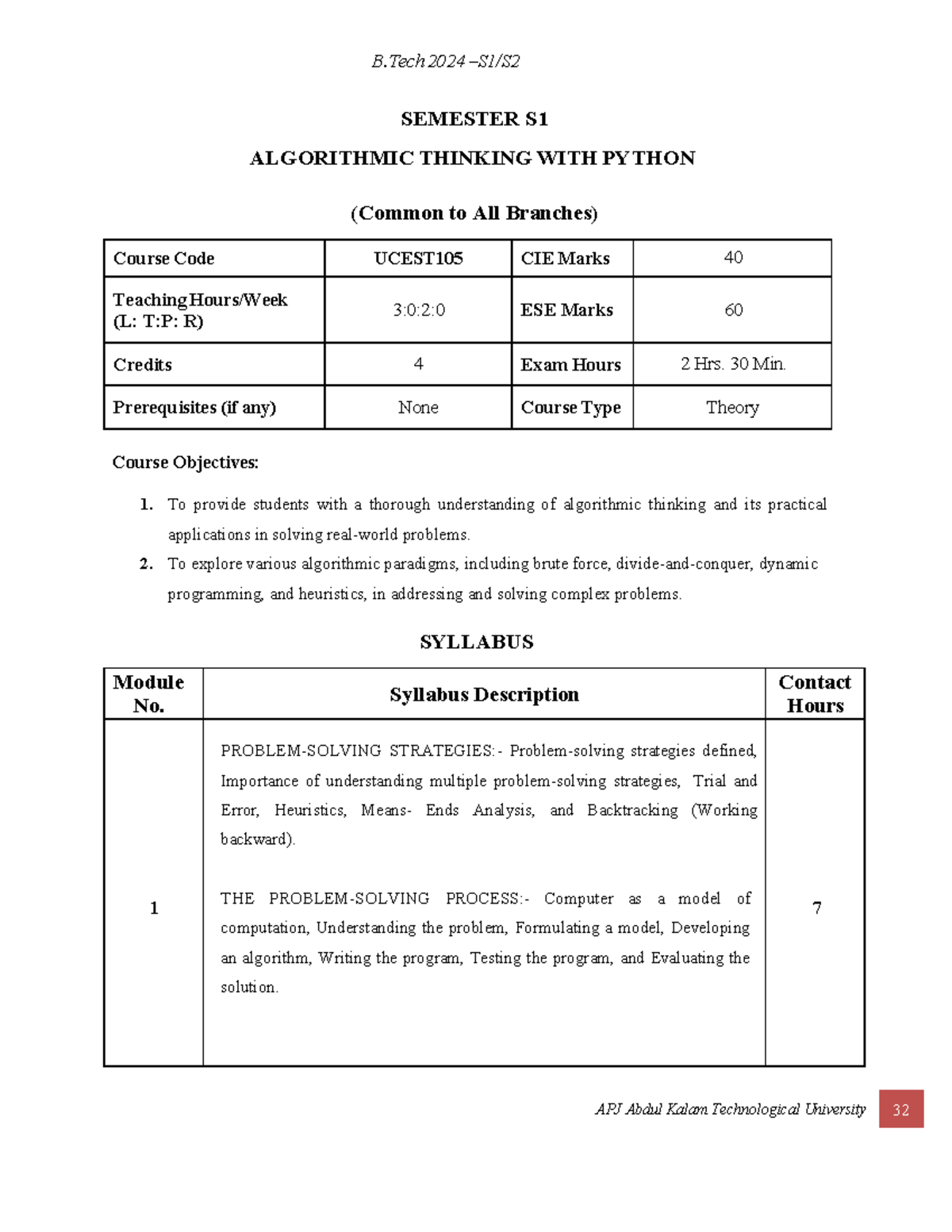 B.Tech 2024 UCEST105 Algorithmic Thinking with Python Notes - Studocu