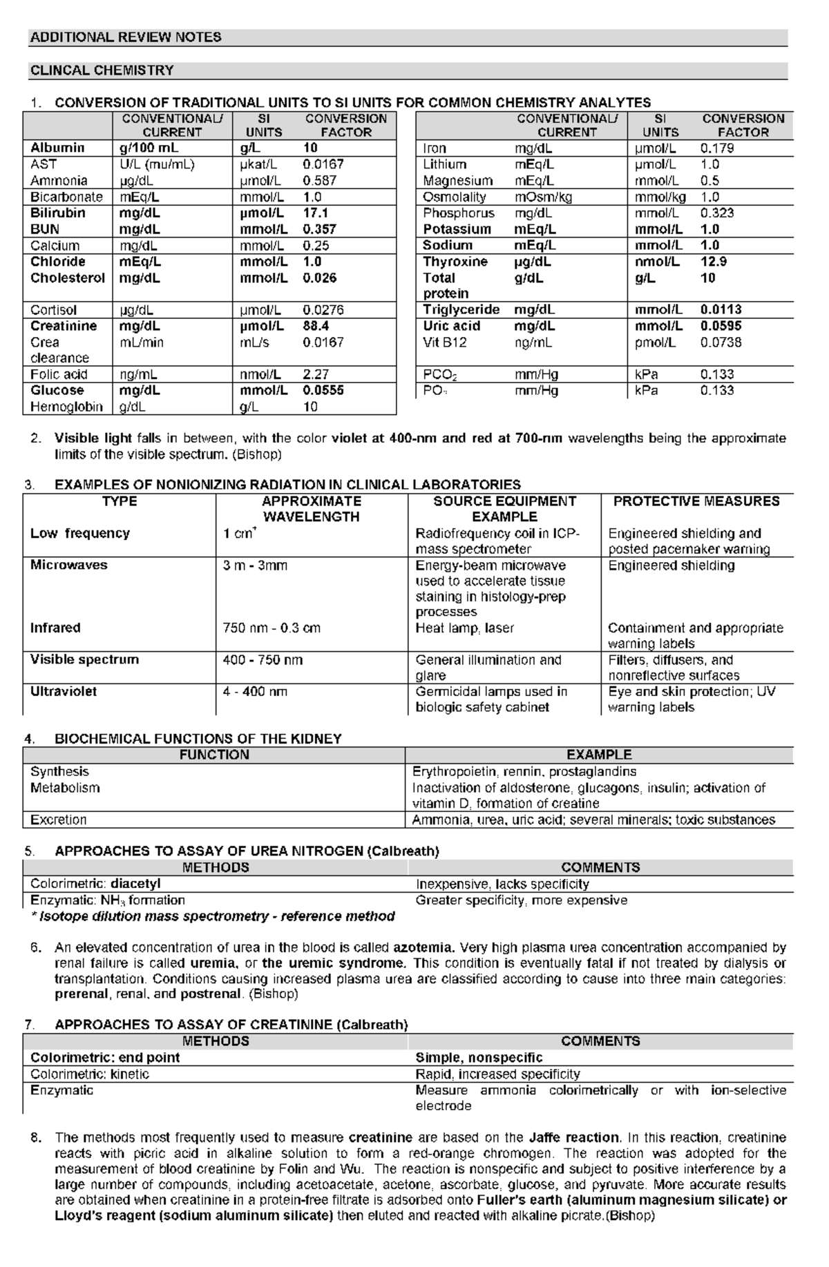 Clinical Chemistry and Clinical Microscopy - ADDITIONAL REVIEW NOTES ...