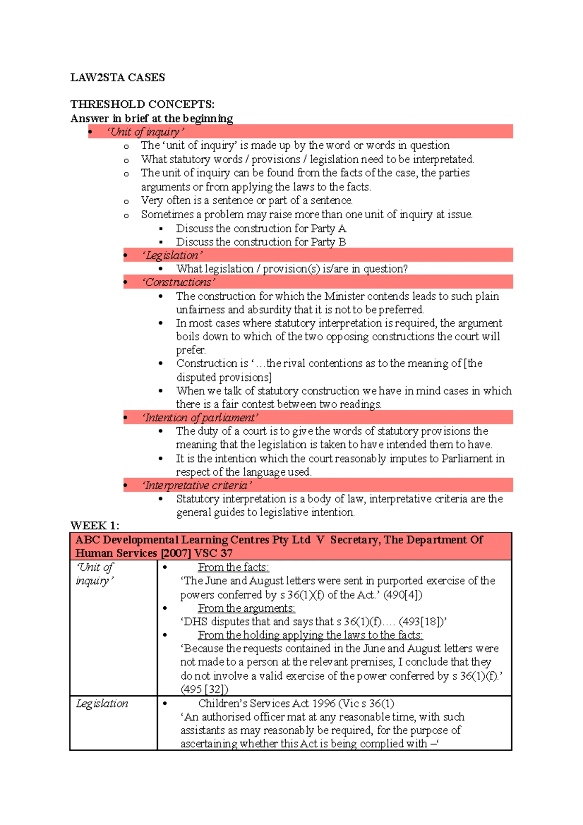 LAW3003 Statutory Interpretation 2025 Week 6 Tutorial Paper: Case ...