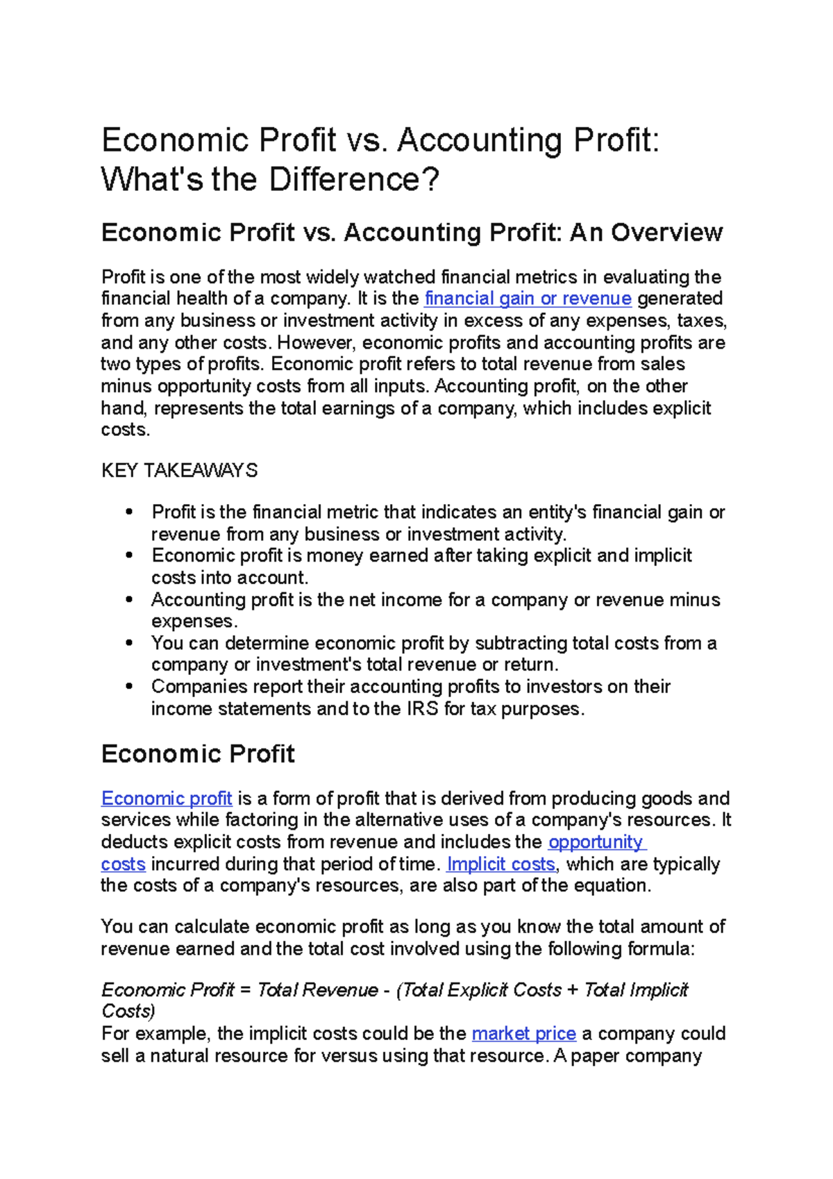 Economic vs Accounting Profit: Understanding Key Differences in Finance -  Studocu