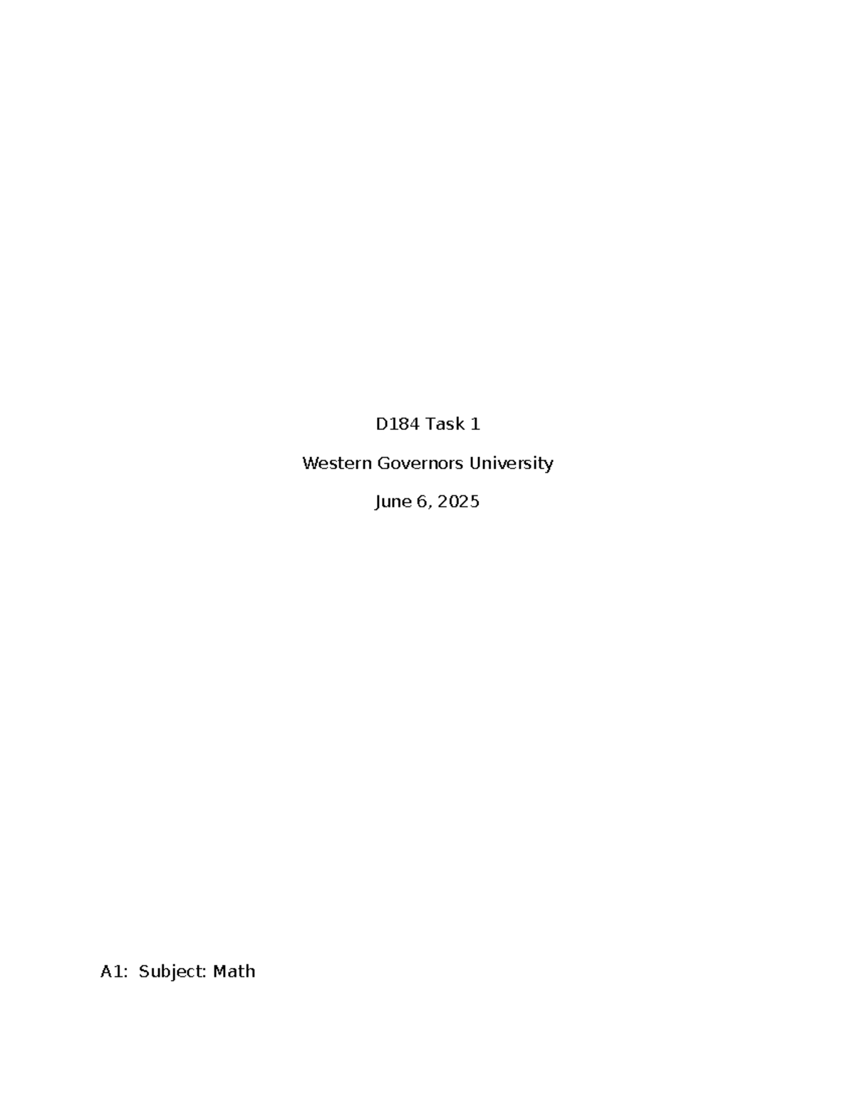 D184 Task 1 - Math Assessment Strategies for Kindergarten - Studocu
