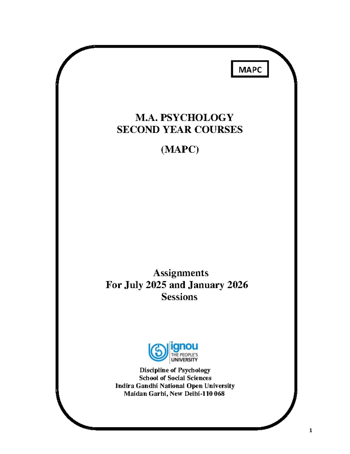 MAPC M.A. Psychology II Year Assignments (July 2025 & Jan 2026) - Studocu