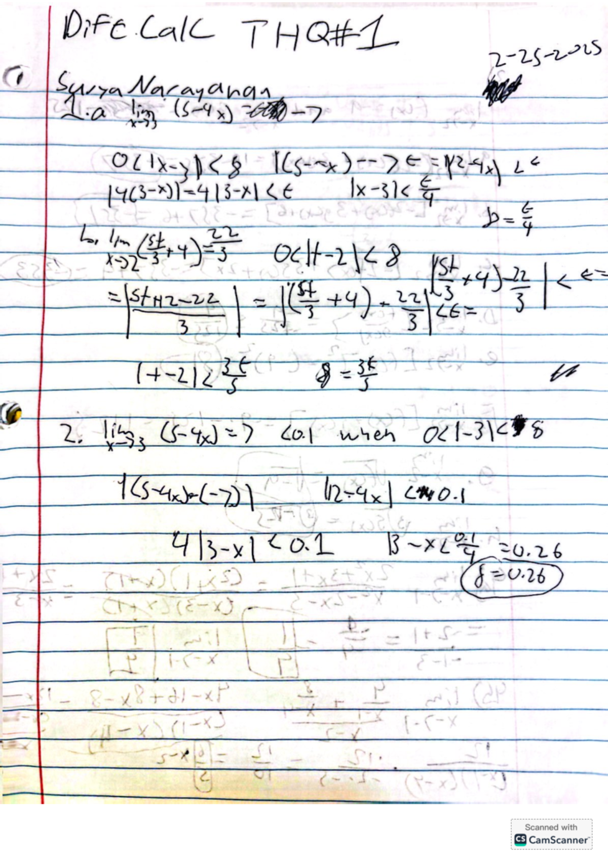 Diff calc work - First thq - Dife Calc Surya Nacayanan 1 lim b. lim (st ...