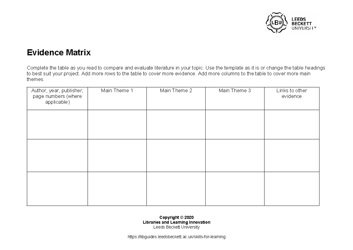 Worksheet - Evidence Matrix - Evidence Matrix Complete the table as you ...