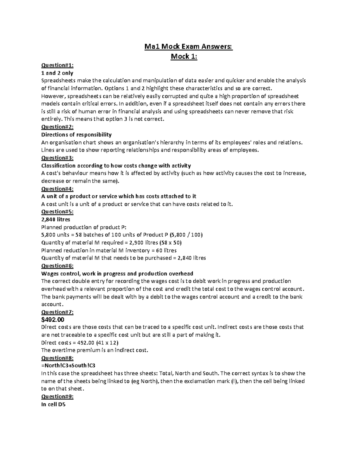 Ma1 Mock Exam 1: Comprehensive Answers and Analysis - Studocu