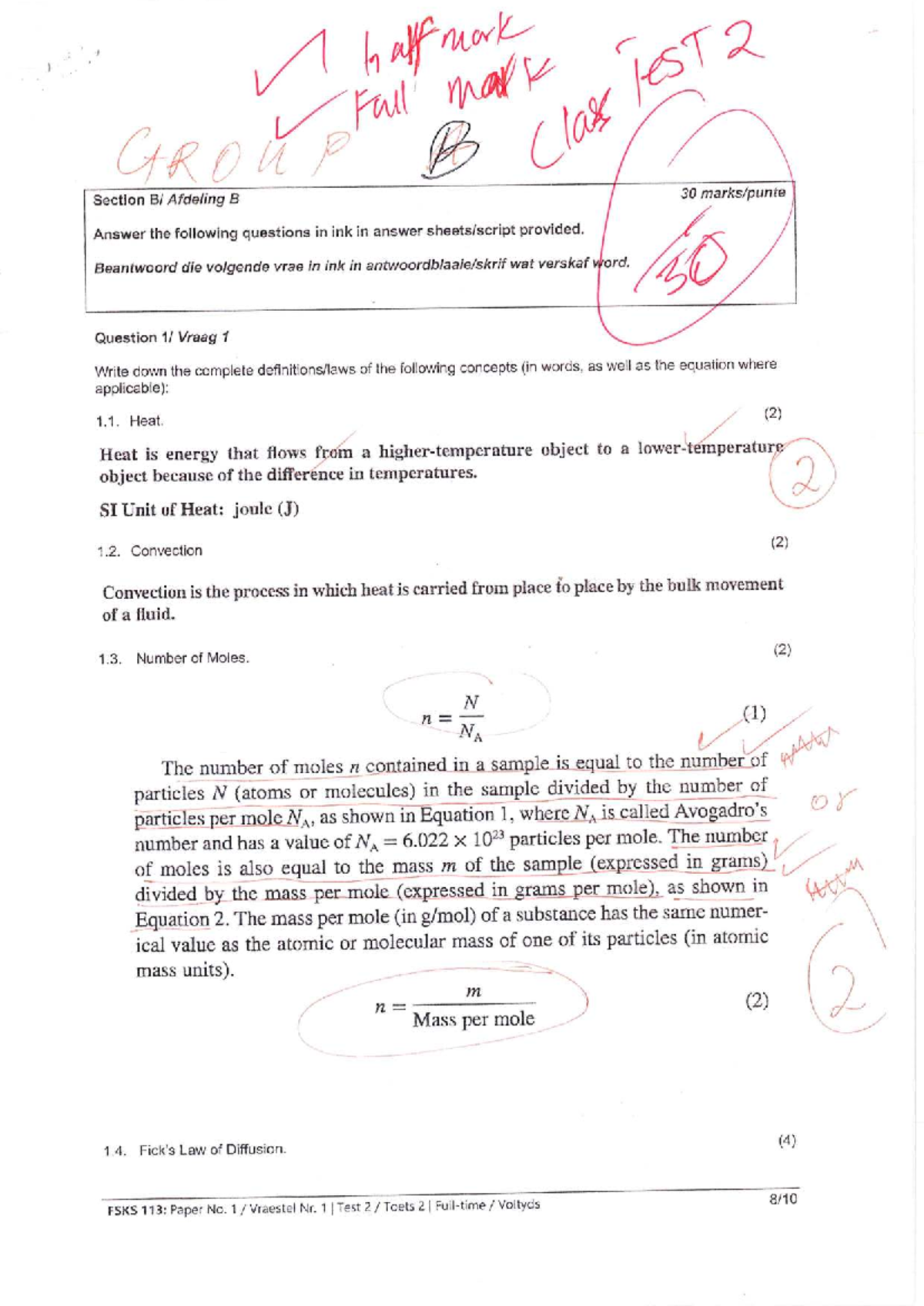 FSKS 113: Group B Class Test 2 Memo - Key Concepts & Solutions - Studocu