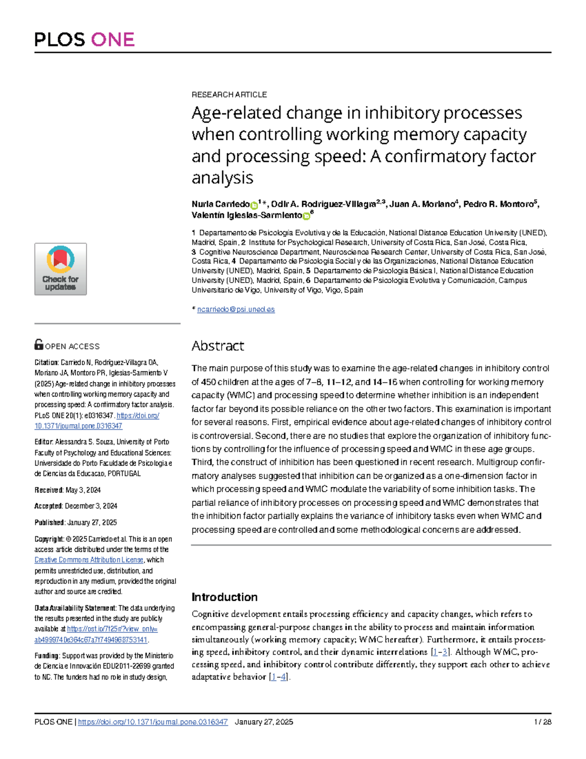 PLOS ONE RESEARCH ARTICLE: Inhibitory Processes, Working Memory, and ...