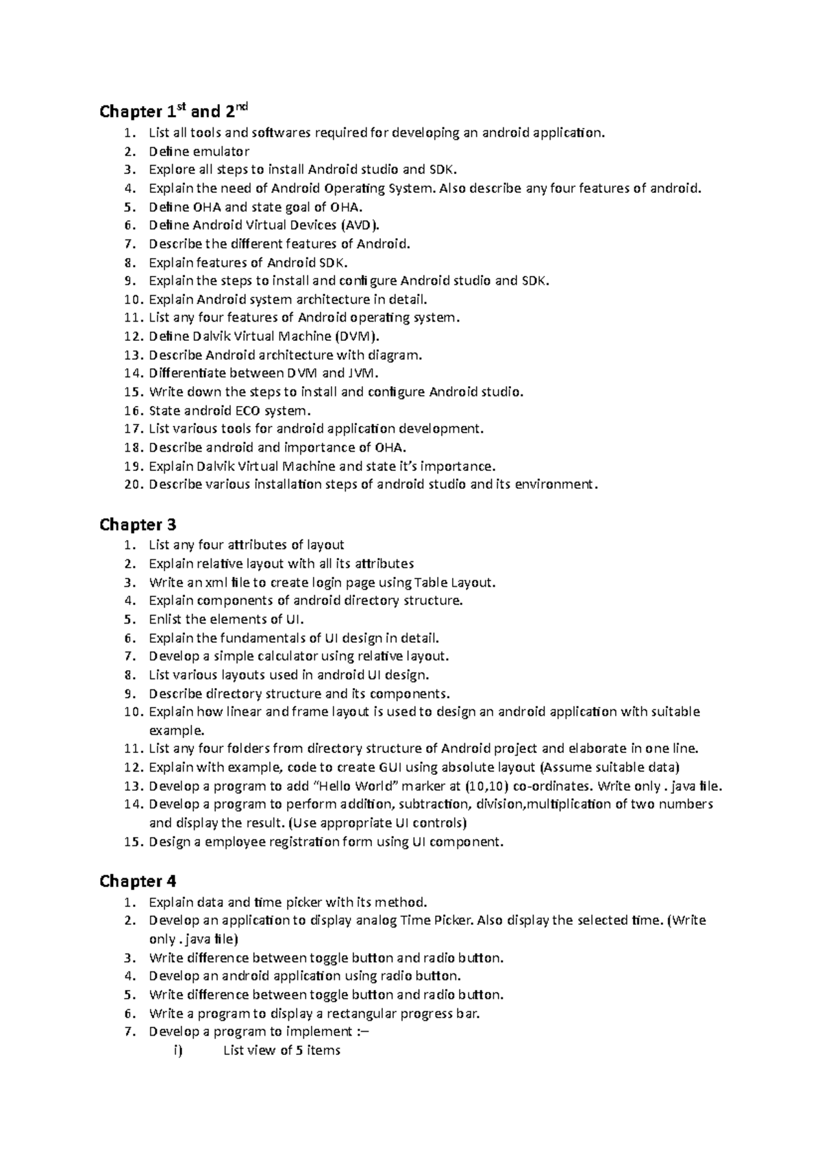 Important Questions for Android Development (Chapters 1-5) - Studocu