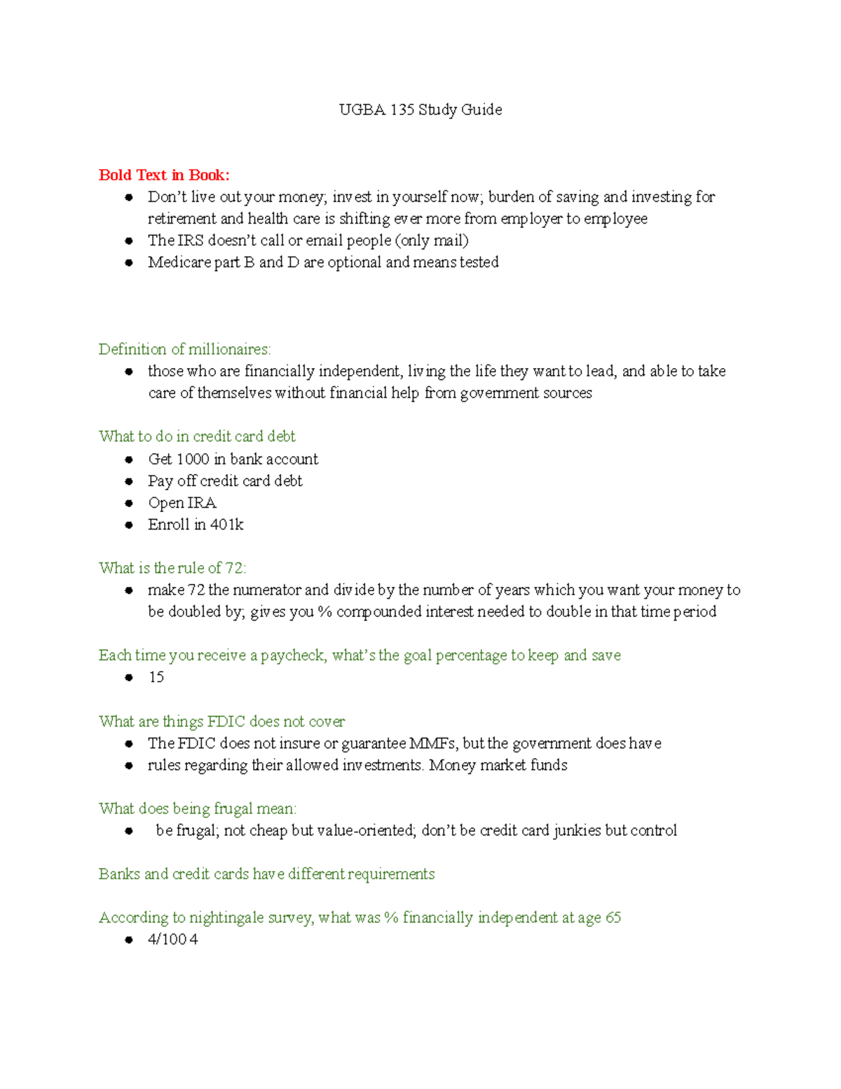 UGBA 135 Midterm Study Guide: Essential Financial Concepts - Studocu