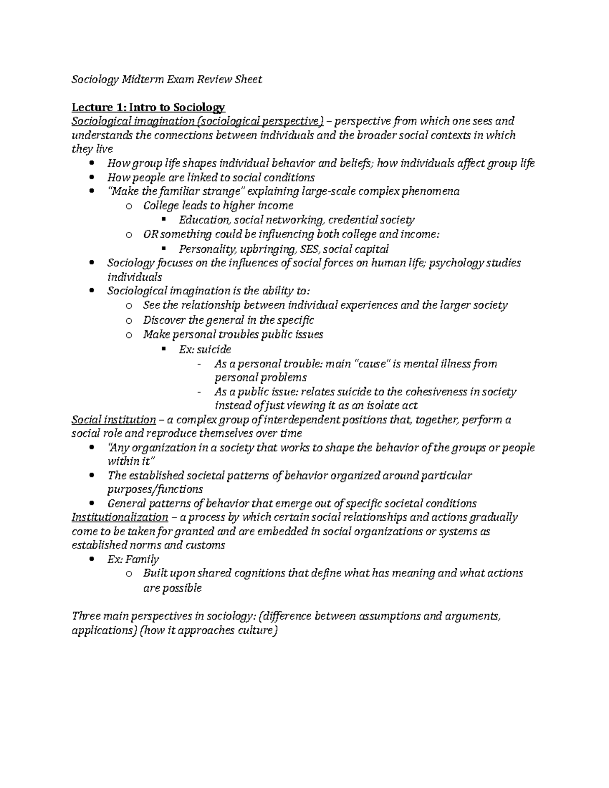 Sociology 101 Midterm Exam Review: Key Concepts & Theories Explained ...