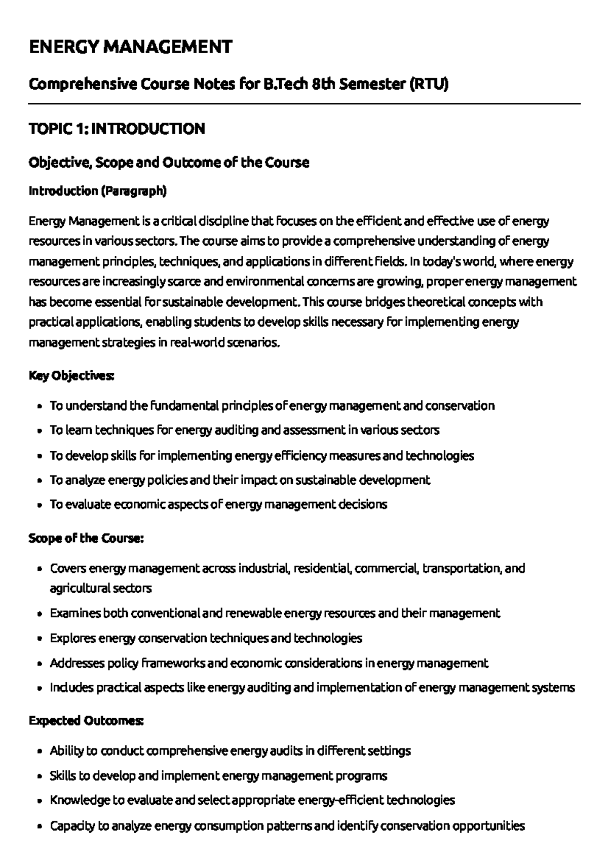 Energy Management Strategies - Course Notes B 8th Semester (RTU) - Studocu