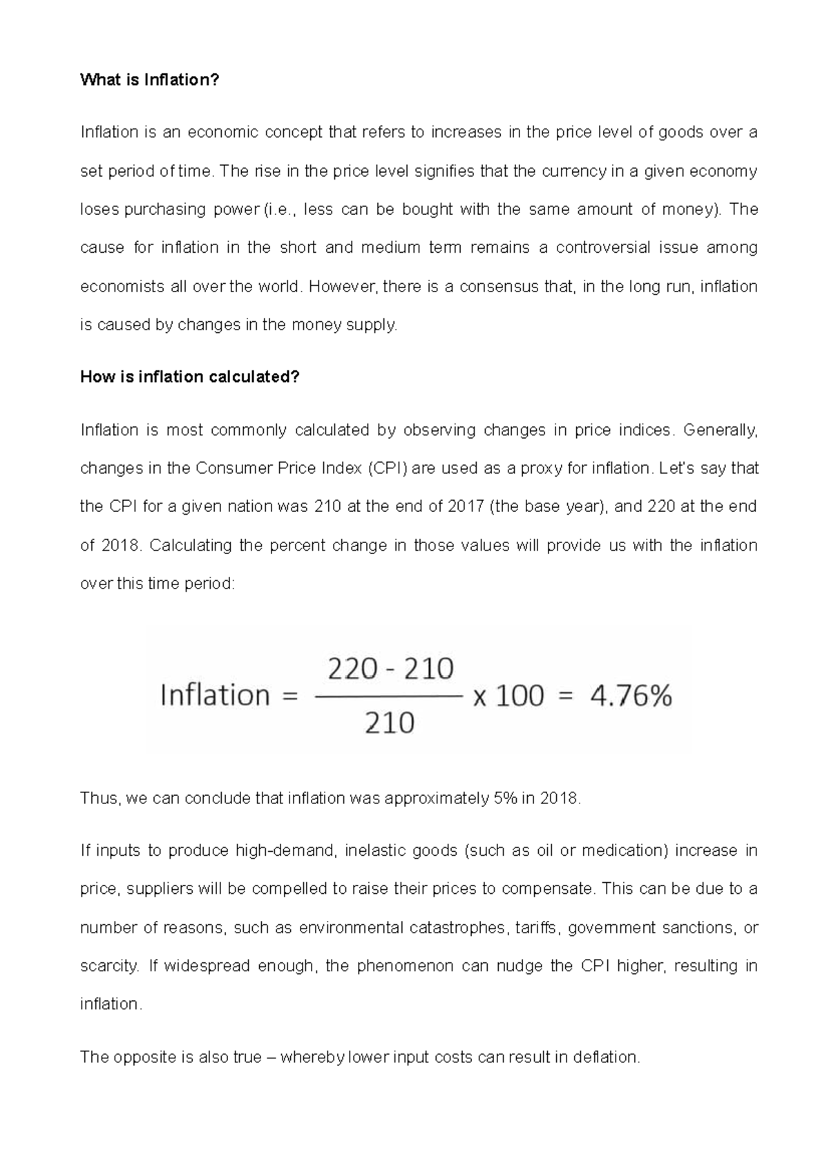Understanding Inflation: Key Concepts and Calculations - Studocu
