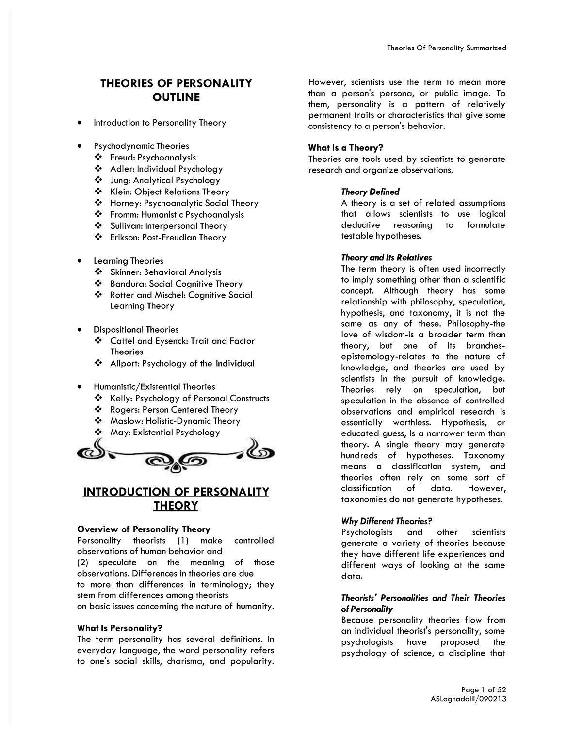 Theories of Personality: Comprehensive Summary and Key Insights - Studocu