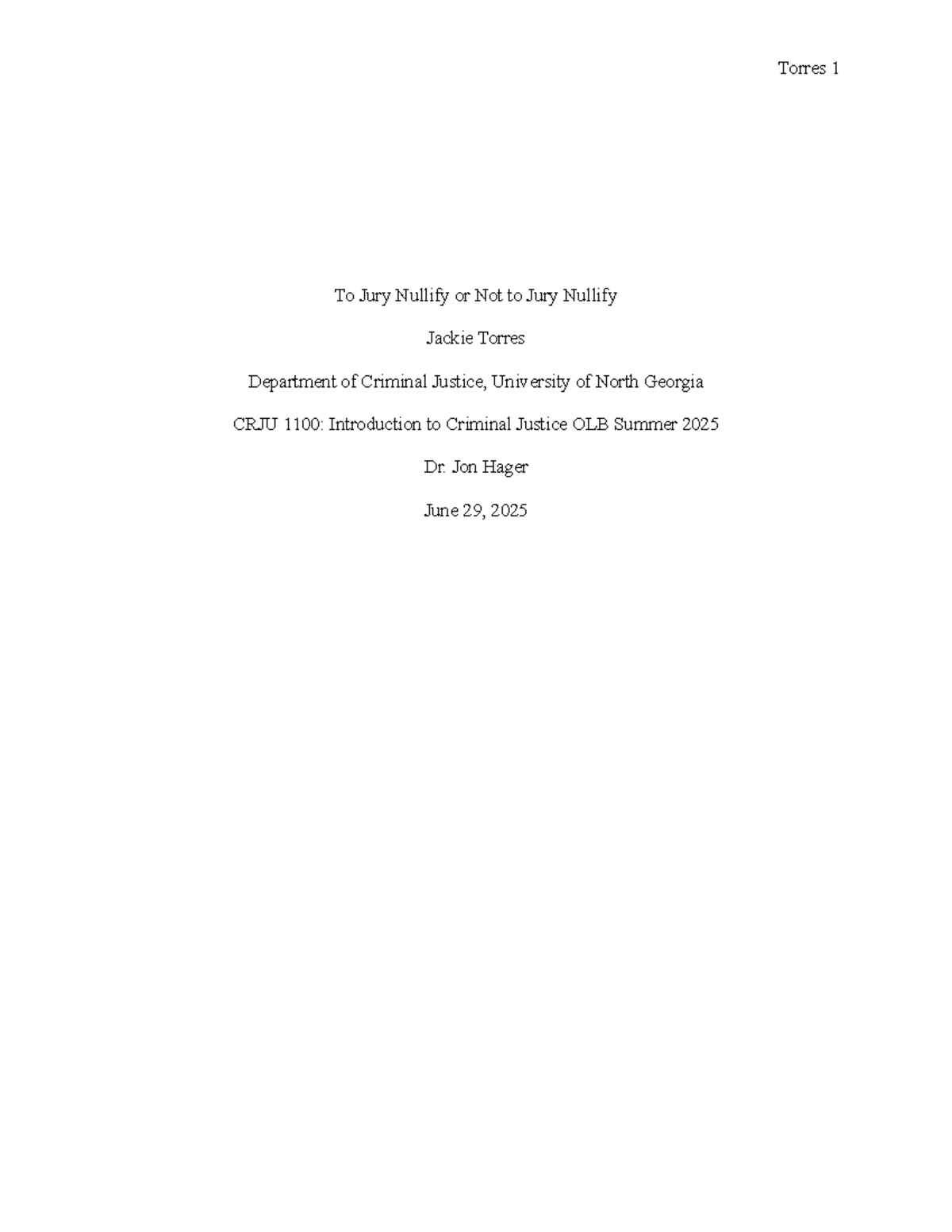 CRJU 1100: Jury Nullification and Its Impact on Justice - Studocu