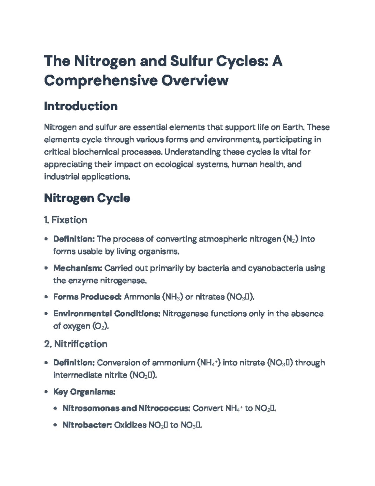 Nitrogen and Sulfur Cycles: An In-Depth Overview of Biochemical ...