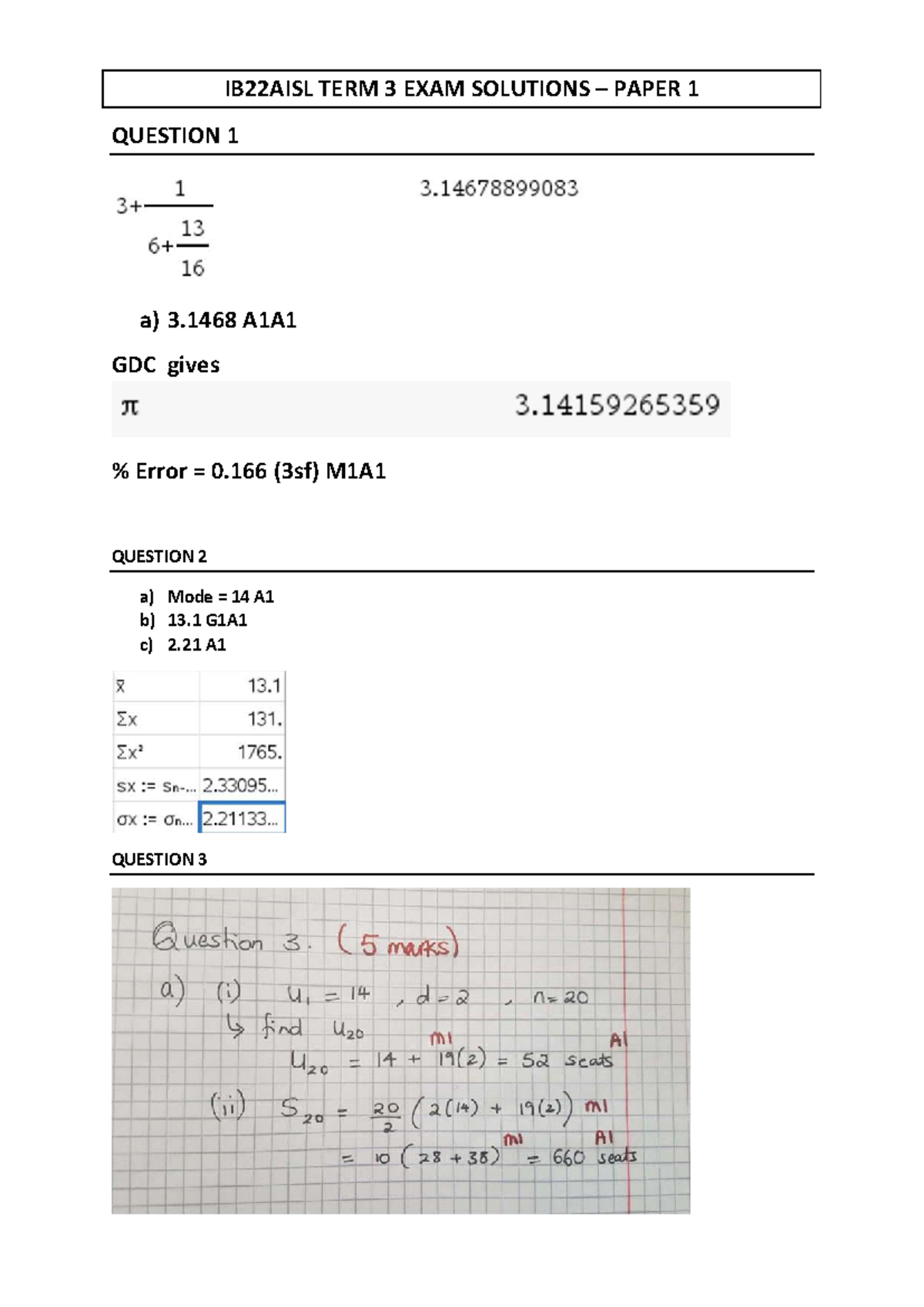 2b. Paper 1 and 2 practice (2021) Solutions - GDC gives - IB22AISL TERM ...