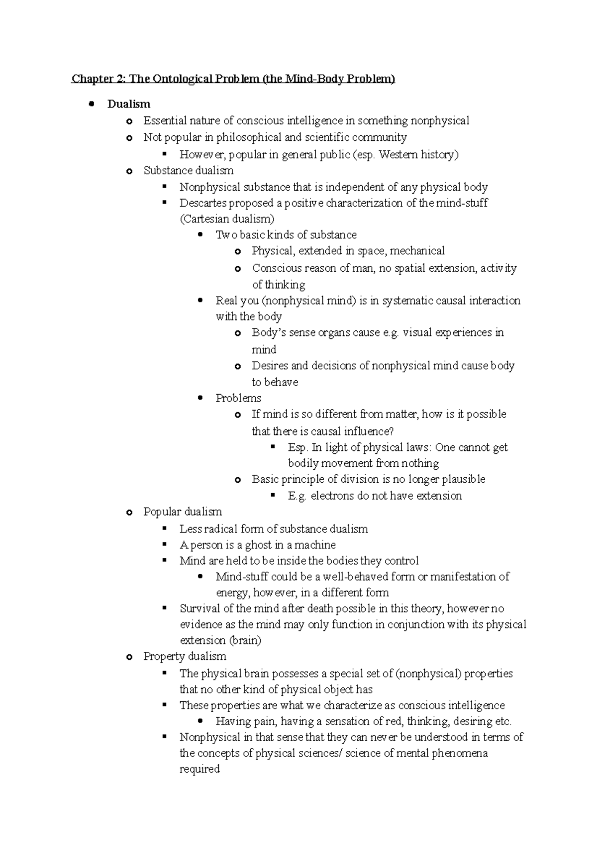 Summary of Chapter 2: Ontological Problem in PSY101 Philosophy ...