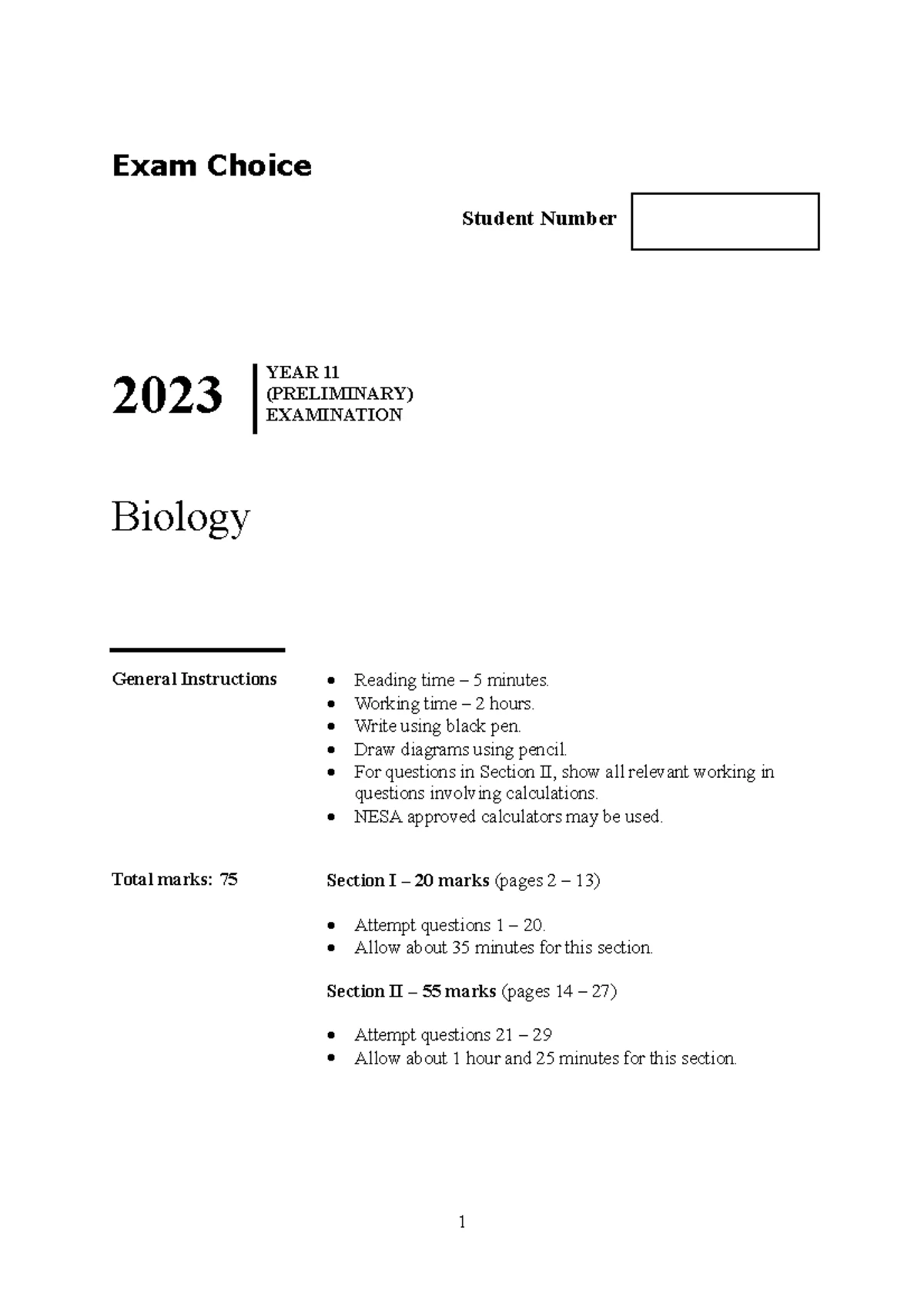 2023 Year 11 Biology Exam Choice: Marking Guidelines & Model Answers ...