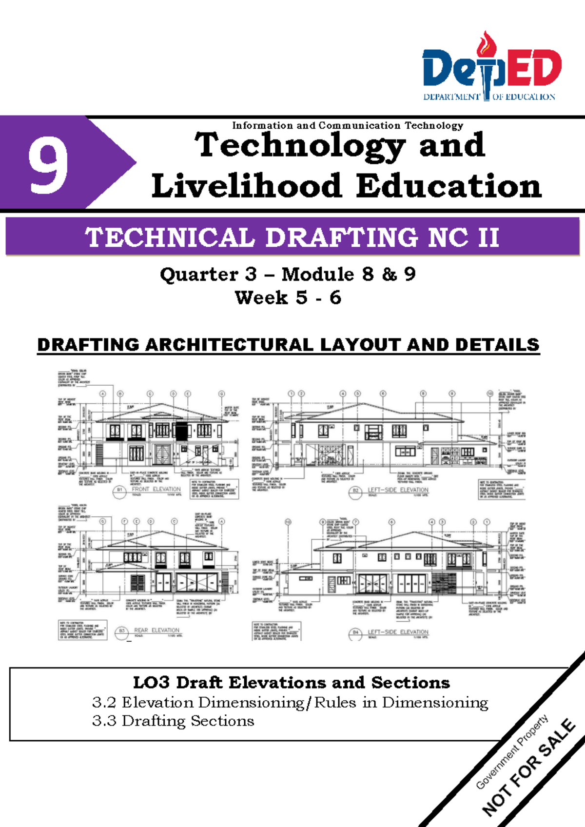 TLE 9 Quarter 3 Module 8: Elevation & Section Drafting Techniques - Studocu